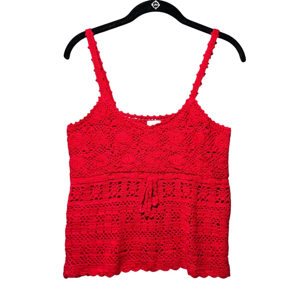 MNG Mango Red Crochet Tank‎ Top Boho Festival Knit Cami Sleeveless Size M